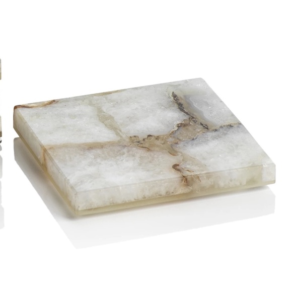 ZODAX  CRETE AGATE COASTERS ON METAL TRAY TAUPE/WHITE - SET OF 4  - NEW IN BOX - Picture 3 of 5